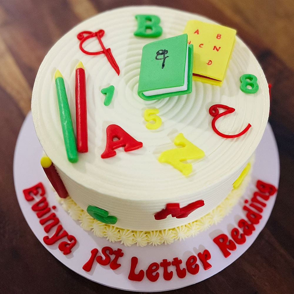 1st Letter Reading School Themed Cake 02