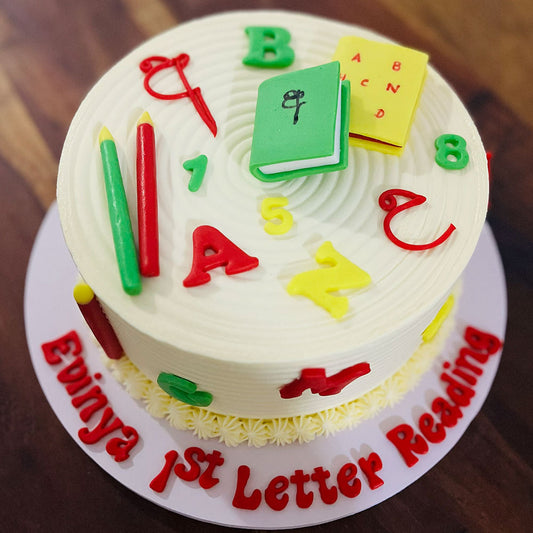 1st Letter Reading School Themed Cake 02