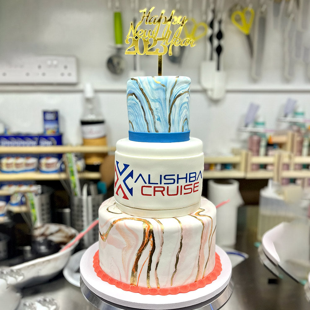 Blue Marble Tower Cake