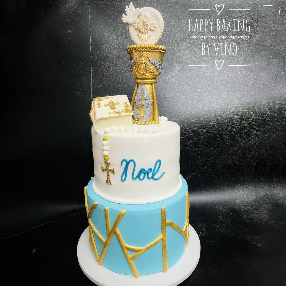 Blue & Gold Holy Communion Cake