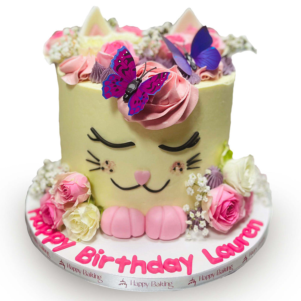 Kitty With Butterflies Cake