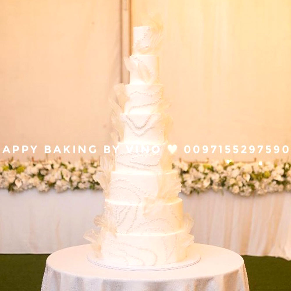 Pearls & Sails White Wedding Cake - 7 Tier