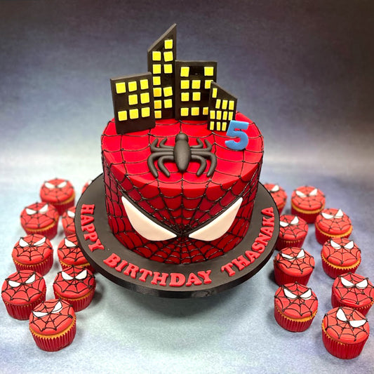 Spider Man Cake 02 Combo (1kg Cake + 12 Cupcakes)