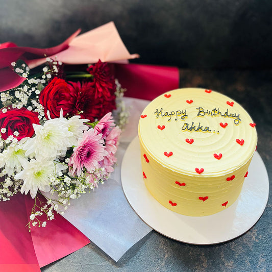 Sweetheart Bliss Cake + Flower Bouquet