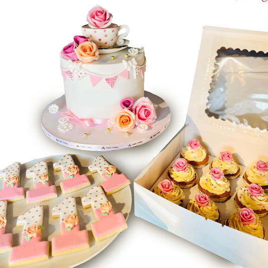 Tea Party Theme  - (with 12 Cookies & 12 Cupcakes)